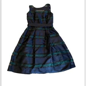 Talbots Navy Blue and Green Striped A-line dress size 8 Petite NWOT